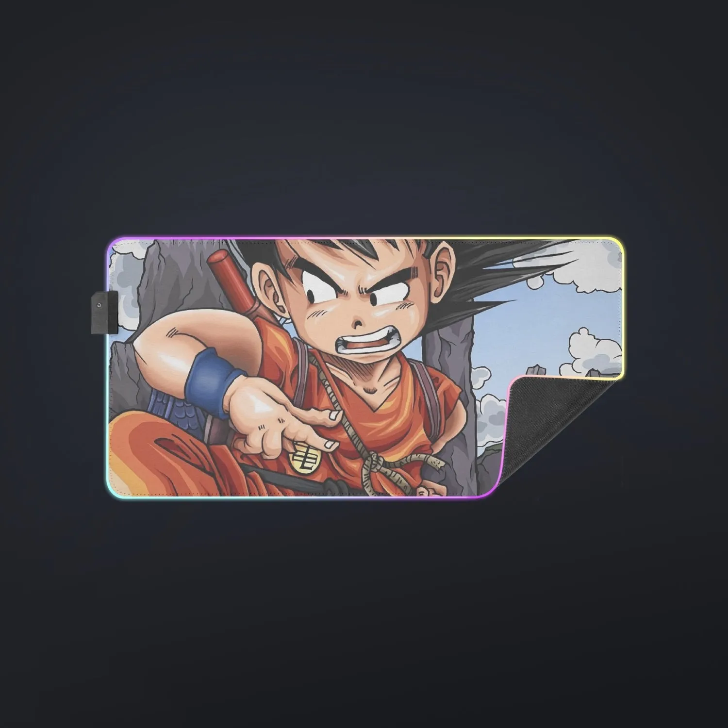 Dragon Ball Anime Angry Kid Goku Sky Clouds Blue 3D cool LED Mouse Pad