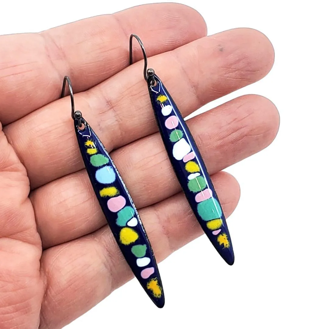 Earrings - Long Stilletto Multi Dots (Cobalt Blue) by Magpie Mouse Studios