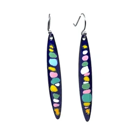 Earrings - Long Stilletto Multi Dots (Cobalt Blue) by Magpie Mouse Studios