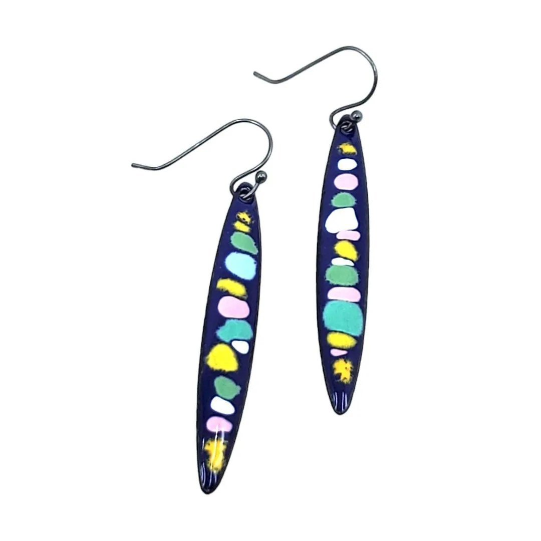 Earrings - Long Stilletto Multi Dots (Cobalt Blue) by Magpie Mouse Studios