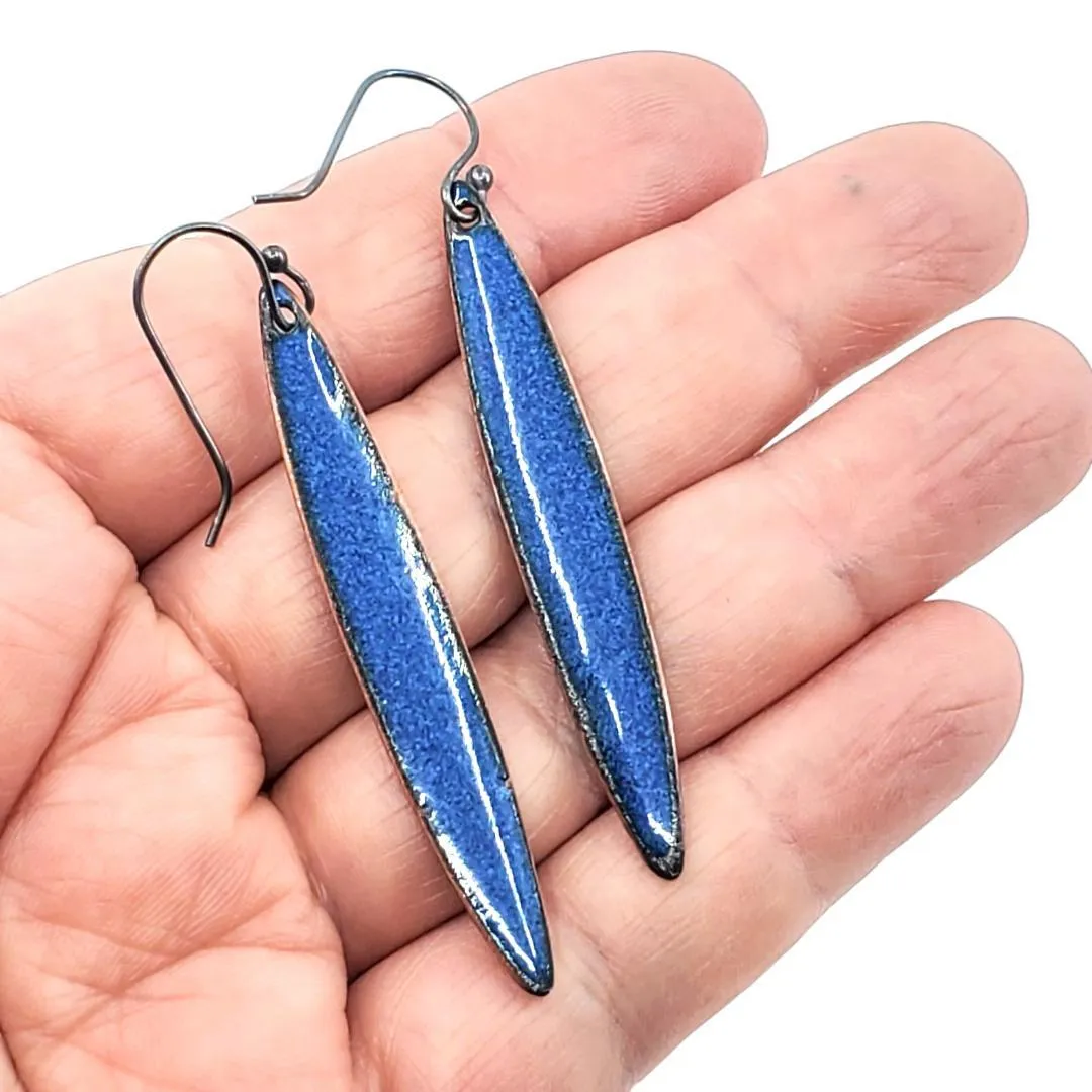 Earrings - Long Stilletto Multi Dots (Cobalt Blue) by Magpie Mouse Studios