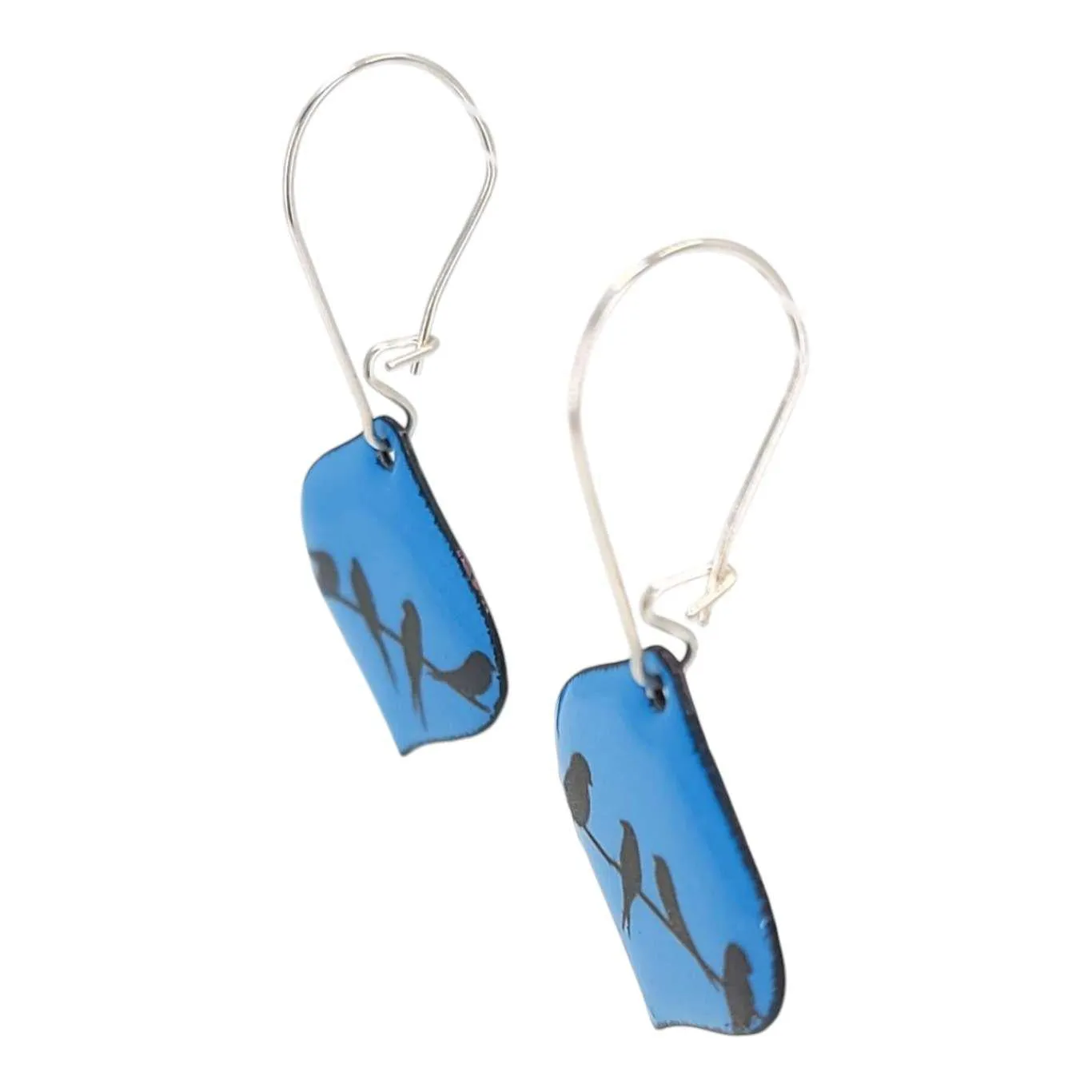 Earrings - Ogee Birds on a Wire over Blue Background by Magpie Mouse Studios