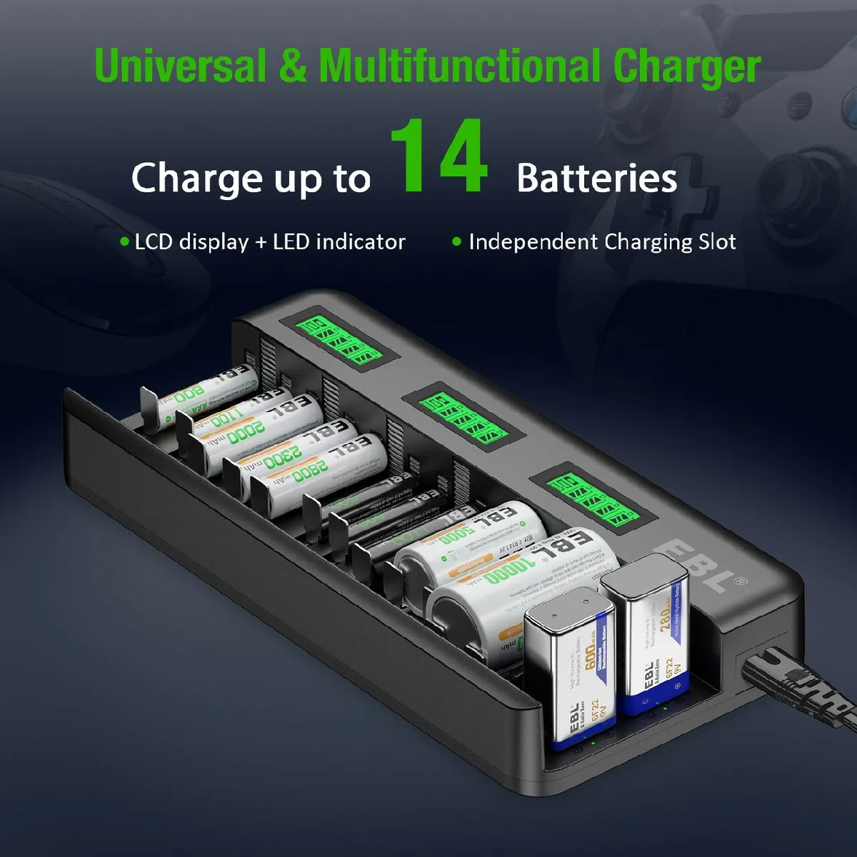 EBL 12 2 Bay Universal Battery Charger and 1.2V AA AAA Ni-Mh Rechargeable Batteries