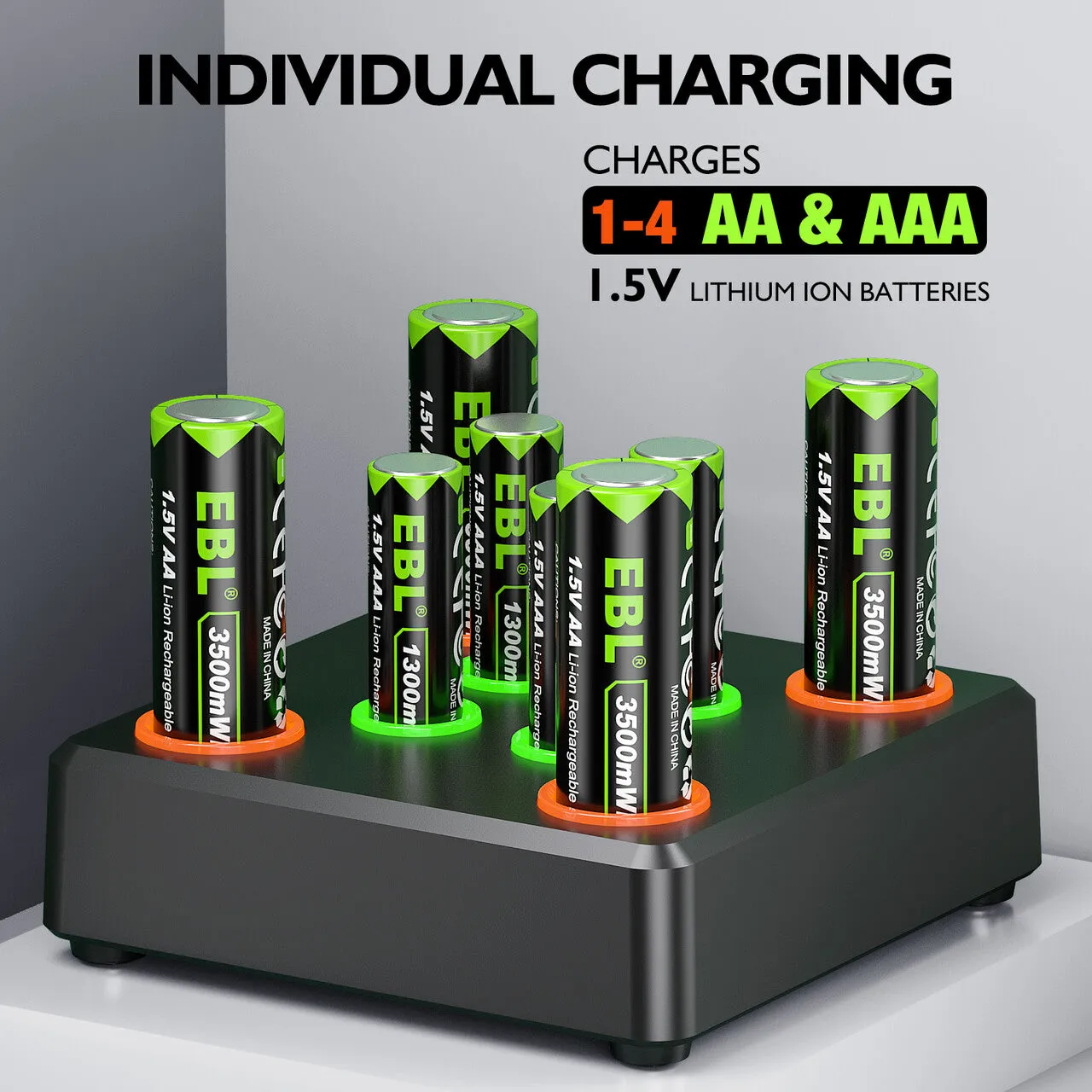 EBL 8-Bay Lithium Ion Charger With AA AAA Rechargeable Battery Set