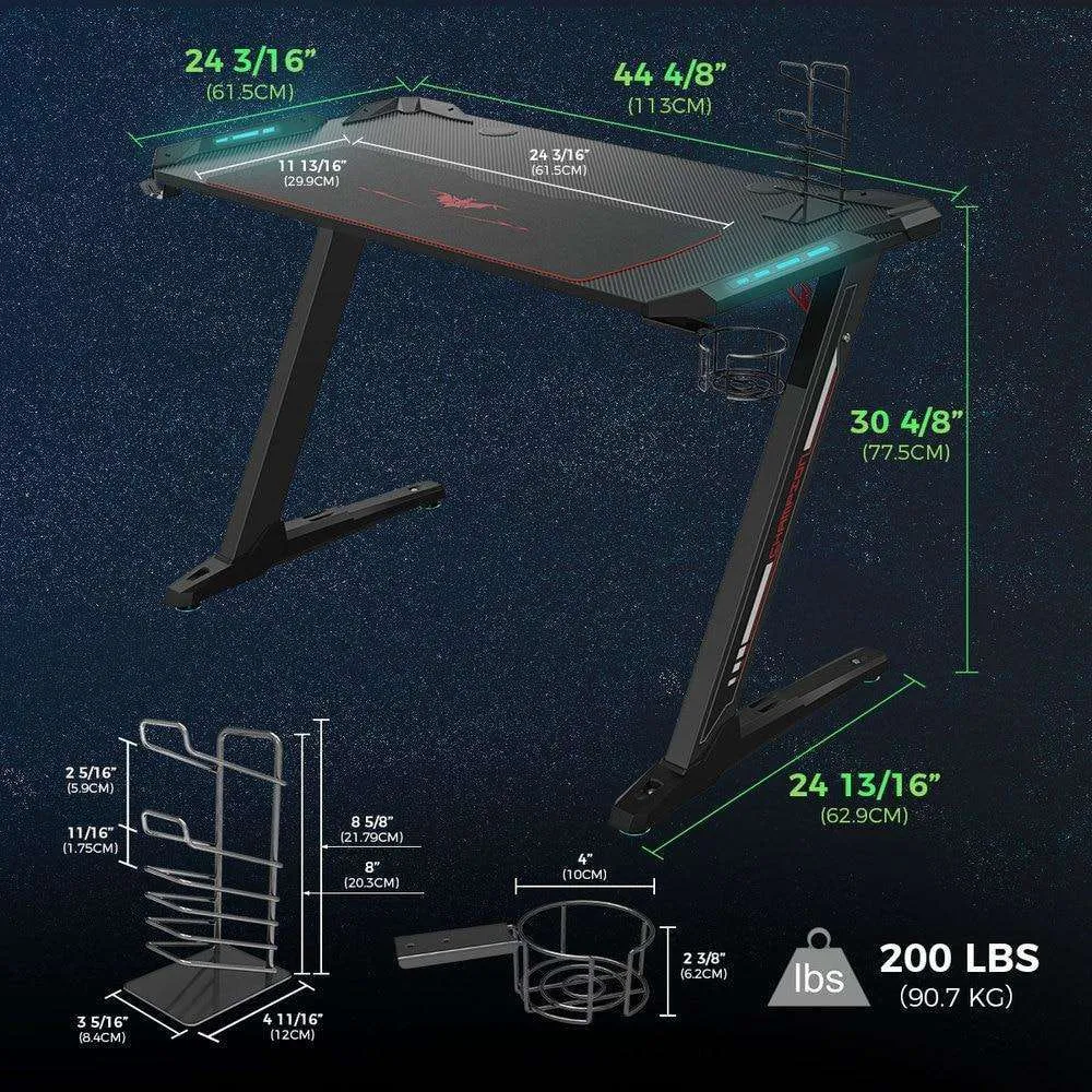 Eureka Ergonomic EDK-Z1S/Z1SRD Gaming Desk w/ RGB LED Lights, Controller Stand, Cup Holder & Headphone Hook