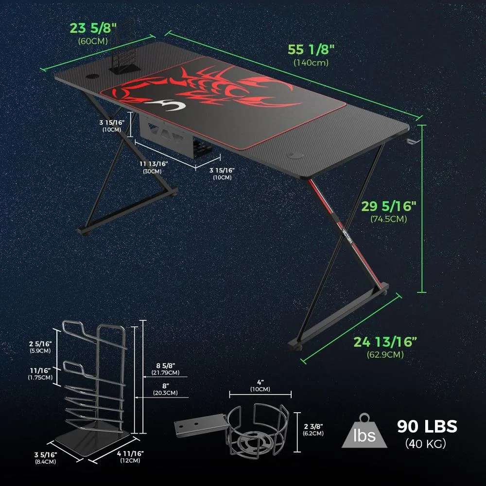 Eureka Gaming Captain X Series 55'' E-sport Desk, ERK-X55-B