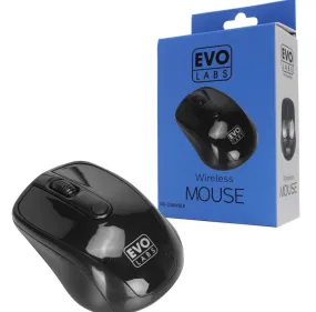 EVO LABS MO-234WBLK WIRELESS MOUSE, 2.4GHZ WITH USB MINI RECEIVER, 800 DPI OPTICAL TRACKING, AMBIDEXTROUS DESIGN FOR PC / MAC / LAPTOP, GLOSS BLACK