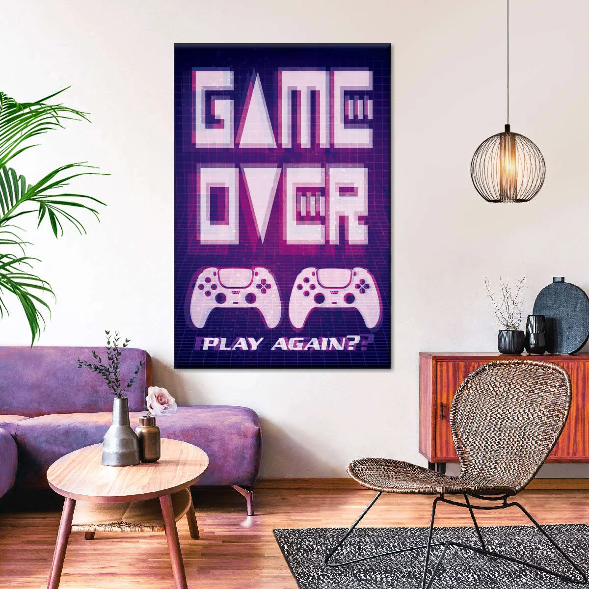 Game Over Play Again Sign Wall Art