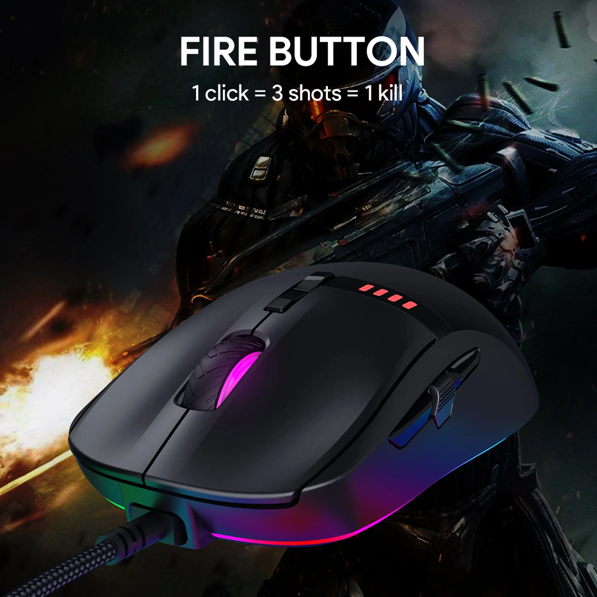 GM-F4 Knight RGB Gaming Mouse with 10000 DPI resolution - Wired