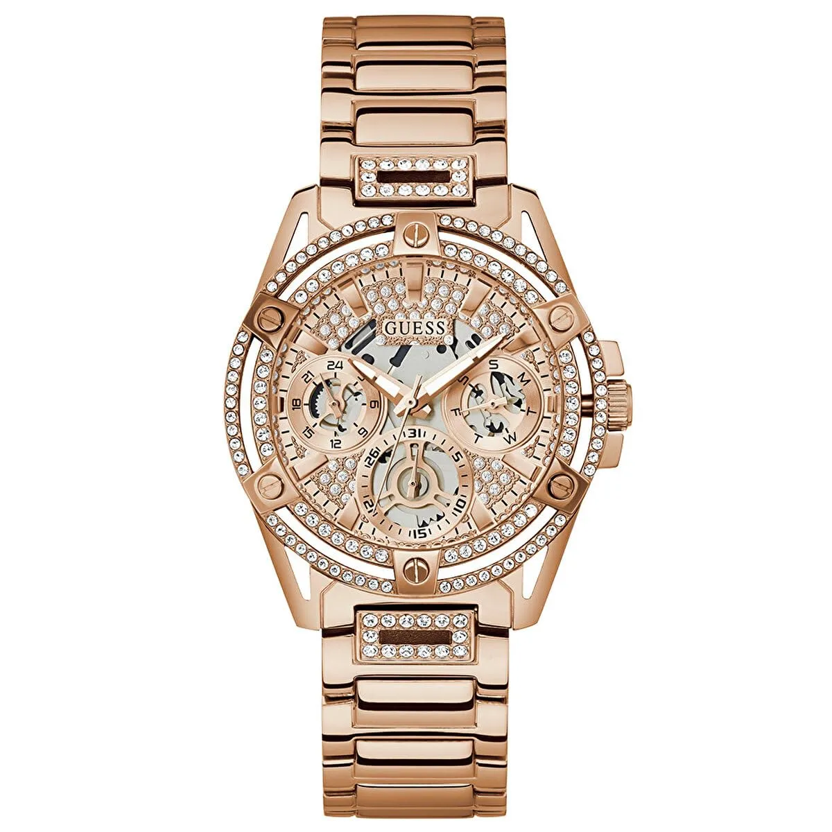 GUESS Womens 40 mm Queen Rose Gold Dial Stainless Steel Analog Watch - GW0464L3 (Not assigned,Not Assigned)