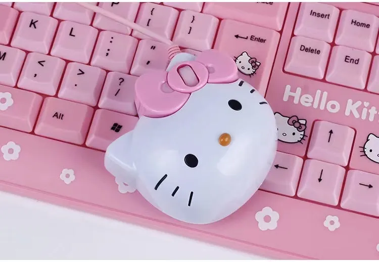 Hello Kitty Inspired Black and Pink Wired Mouse with Mouse Pad