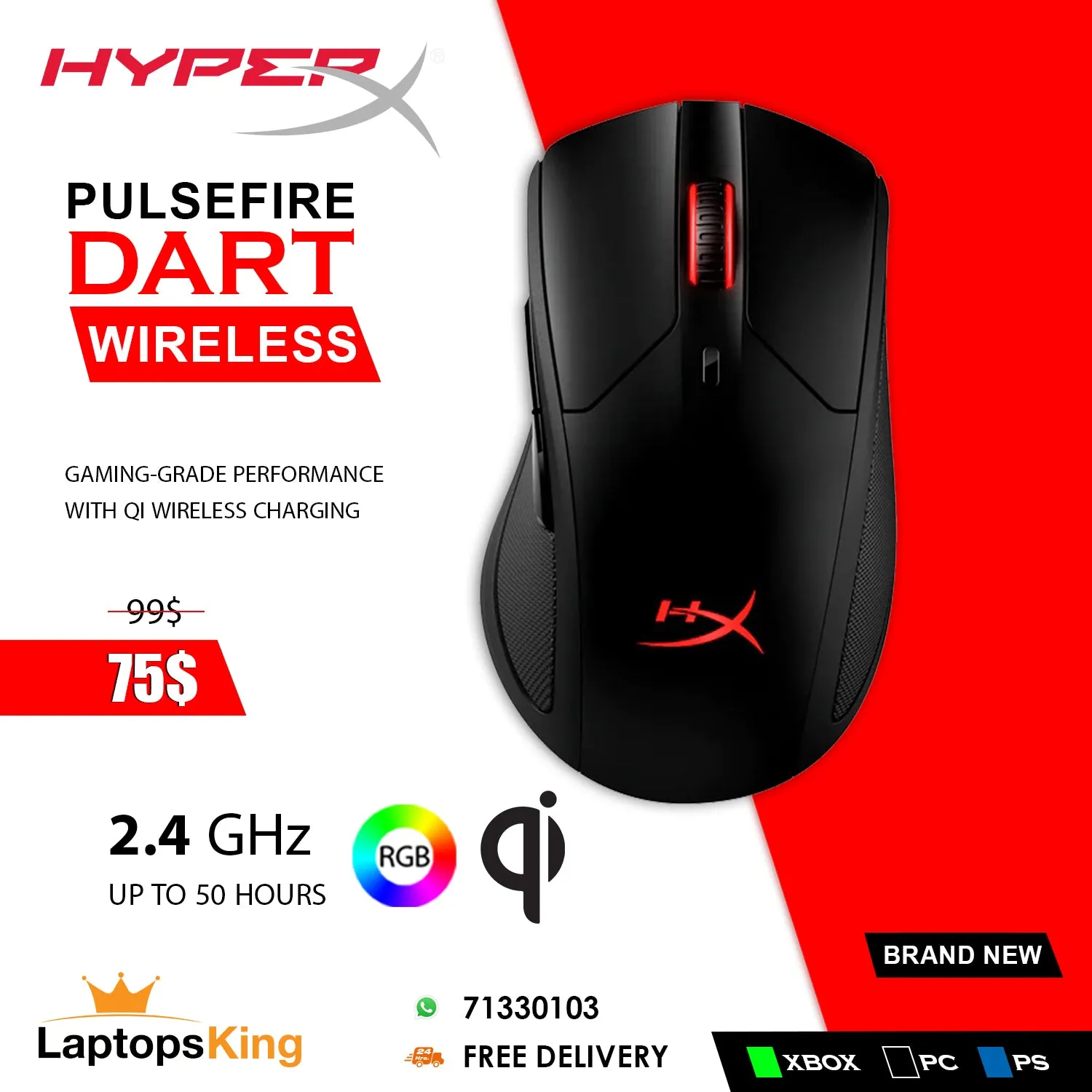 Hyperx Pulsefire Dart Wireless Rgb Gaming Mouse (Brand New)