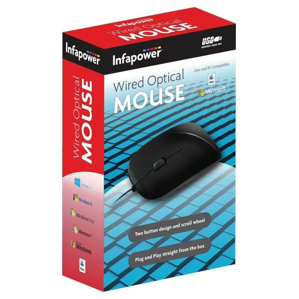 Infapower X202 Wired Two Buttons Scroll Wheel Optical Mouse - Black | 211913