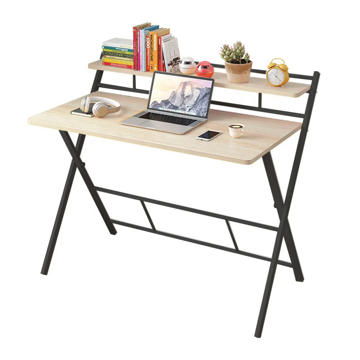 Kawachi Folding Adjustable Space Saving Compact Laptop, Study Table, Computer Desk with Shelf K556