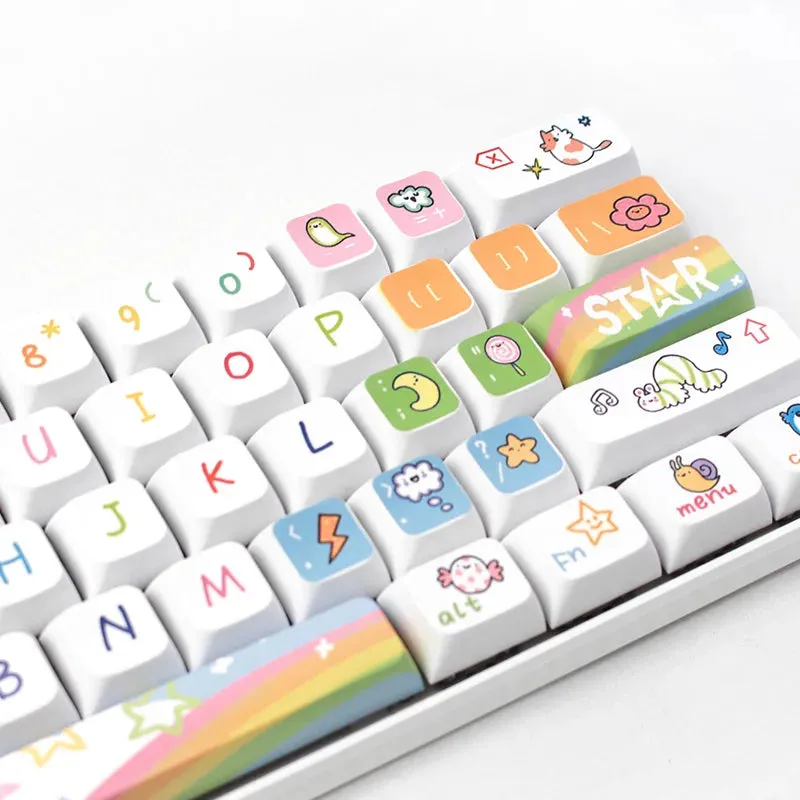 Kawaii Keycap Set - Colorful and Durable PBT Keycaps with Adorable Hand-Drawn Illustrations