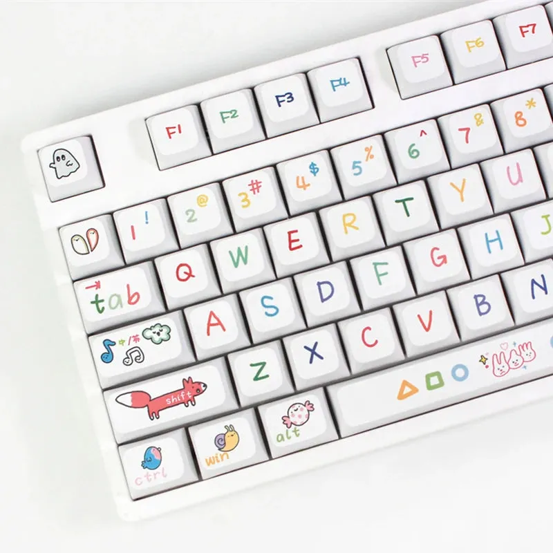 Kawaii Keycap Set - Colorful and Durable PBT Keycaps with Adorable Hand-Drawn Illustrations