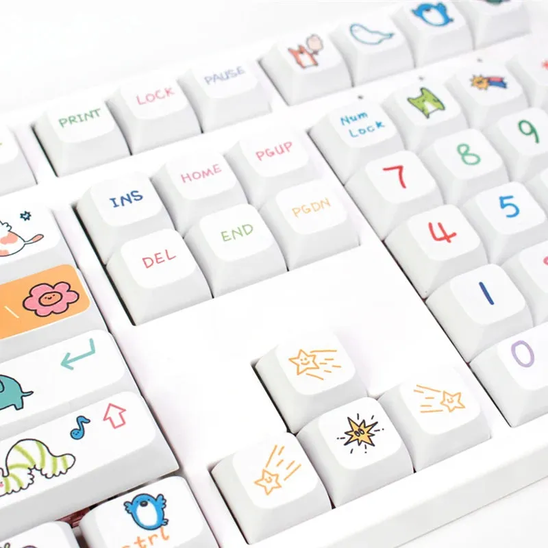 Kawaii Keycap Set - Colorful and Durable PBT Keycaps with Adorable Hand-Drawn Illustrations