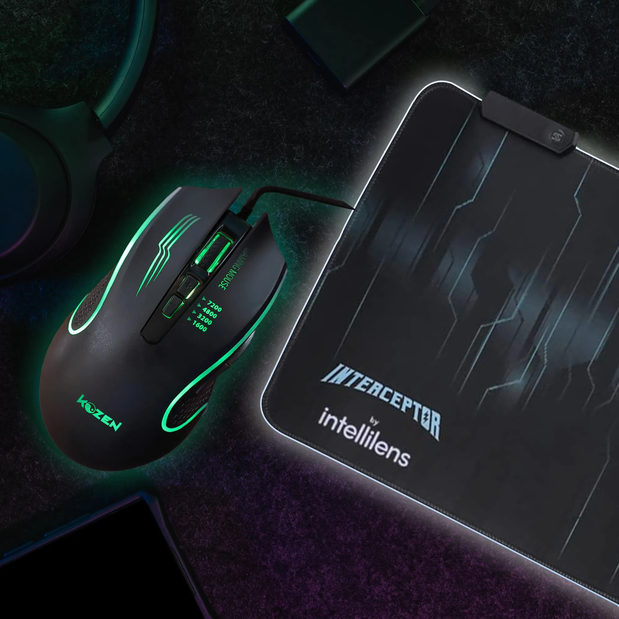 KOZEN Gaming Mouse Wireless - Large RGB Mouse Pad Included - for Laptop - Extended Desk Pad - 1 Yr Warranty