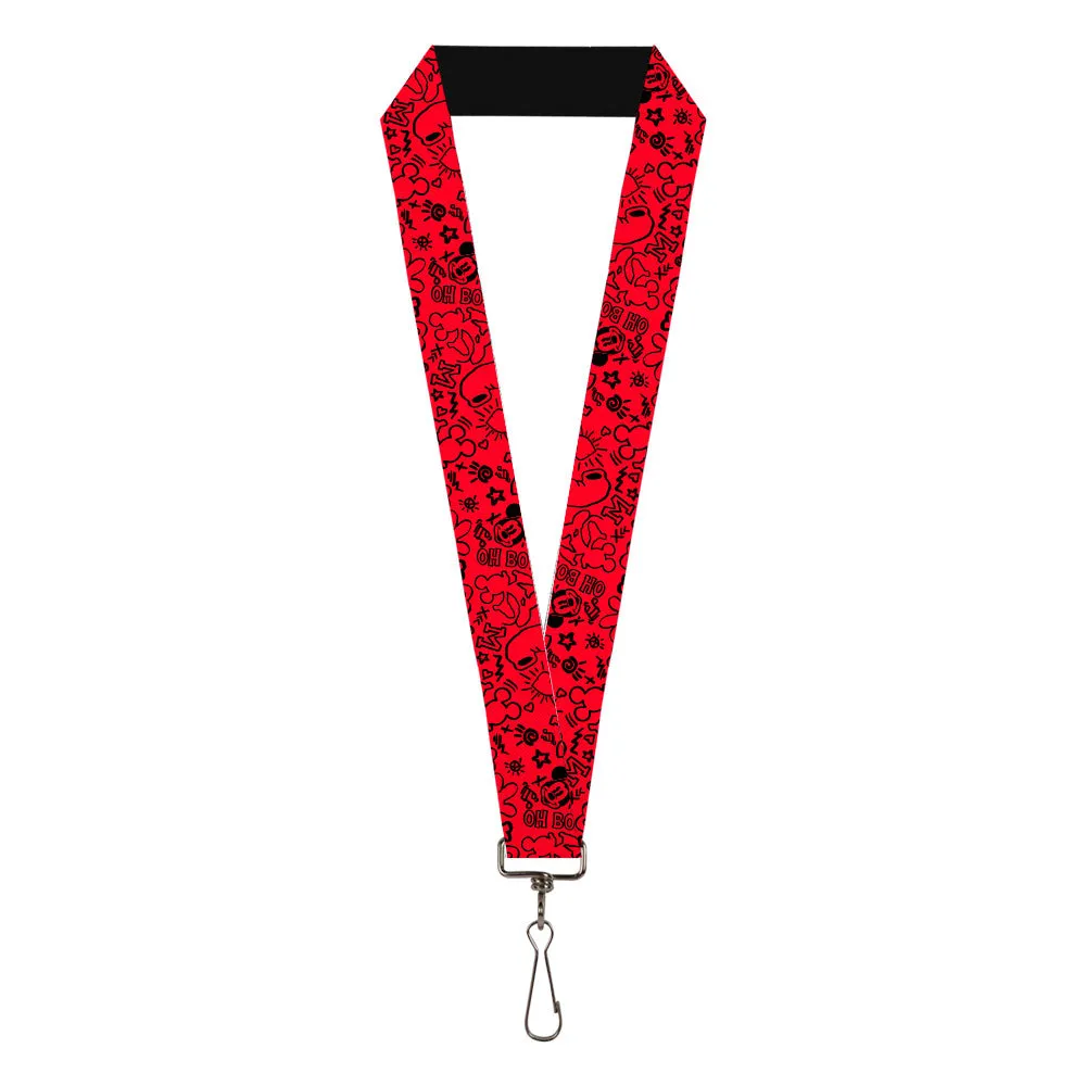 Lanyard - 1.0" - Mickey Mouse Icon Doodles Collage Red Black