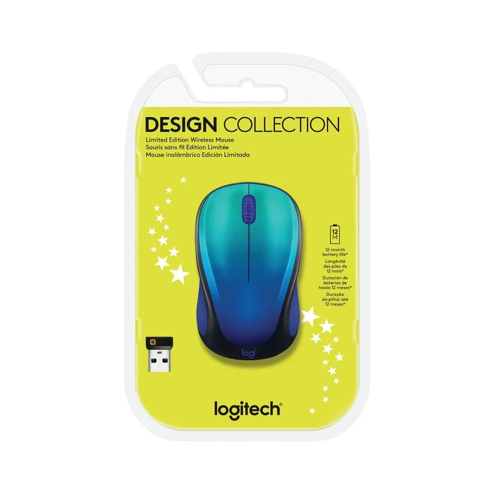 Logitech 910-006118 Design Collection Limited Edition Wireless Compact Mouse with Colorful Designs, Blue Aurora