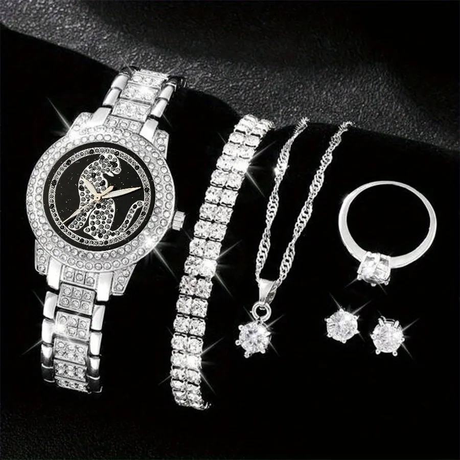 Luxury Rhinestone Quartz Watch  Jewelry Set Womens Perfect Gift