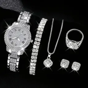 Luxury Rhinestone Quartz Watch  Jewelry Set Womens Perfect Gift