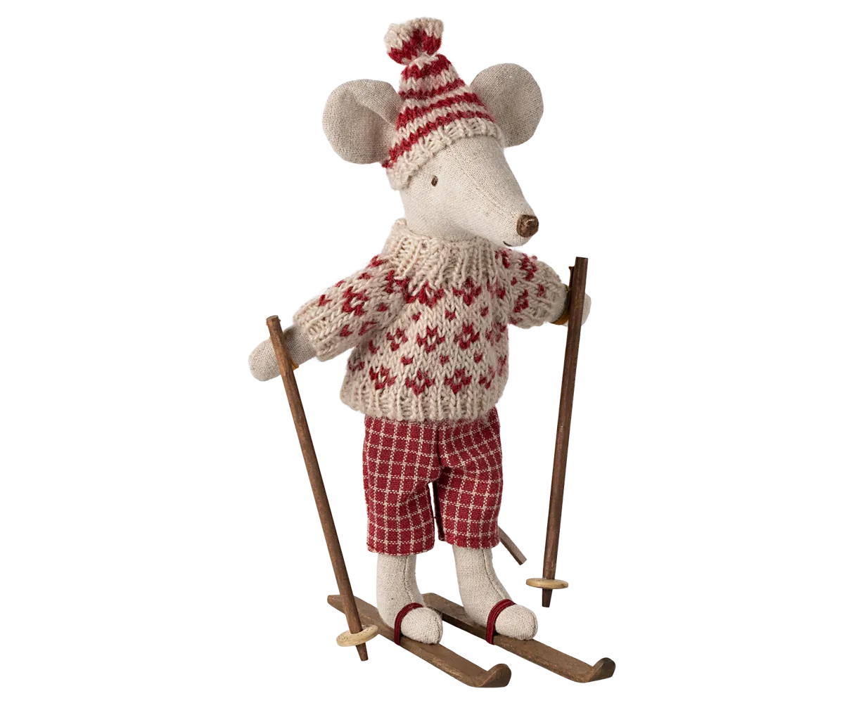 Maileg Red Winter Mouse with Ski Set – Mum