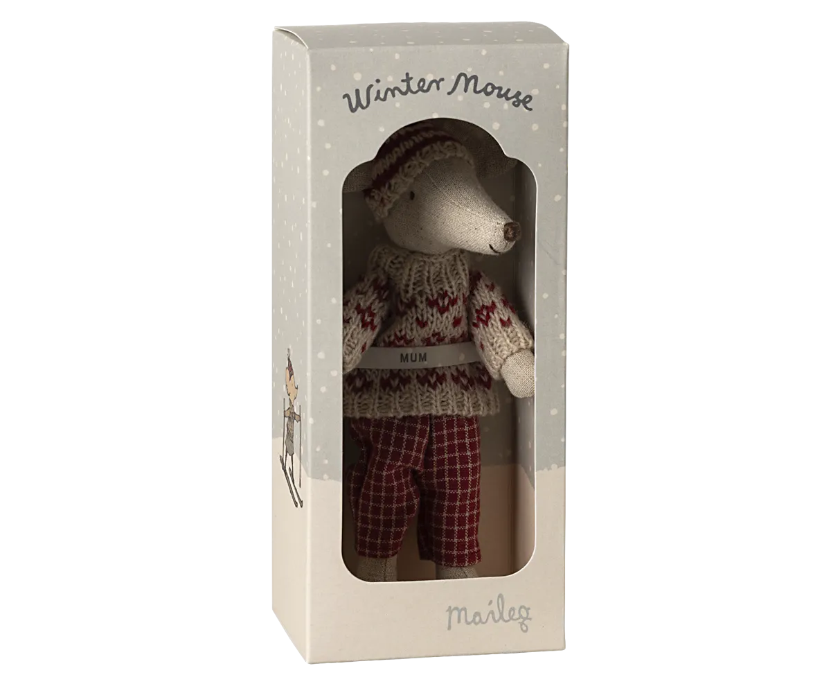 Maileg Red Winter Mouse with Ski Set – Mum