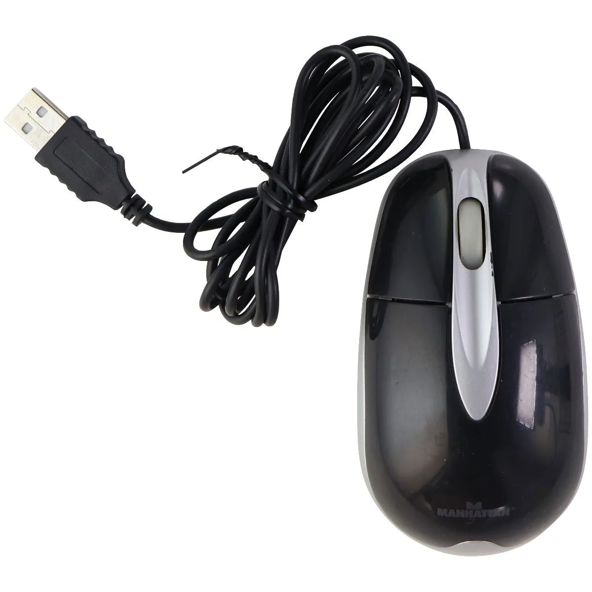 Manhattan Wired USB Optical Mouse for Windows PC & More - Black/Silver (177016)