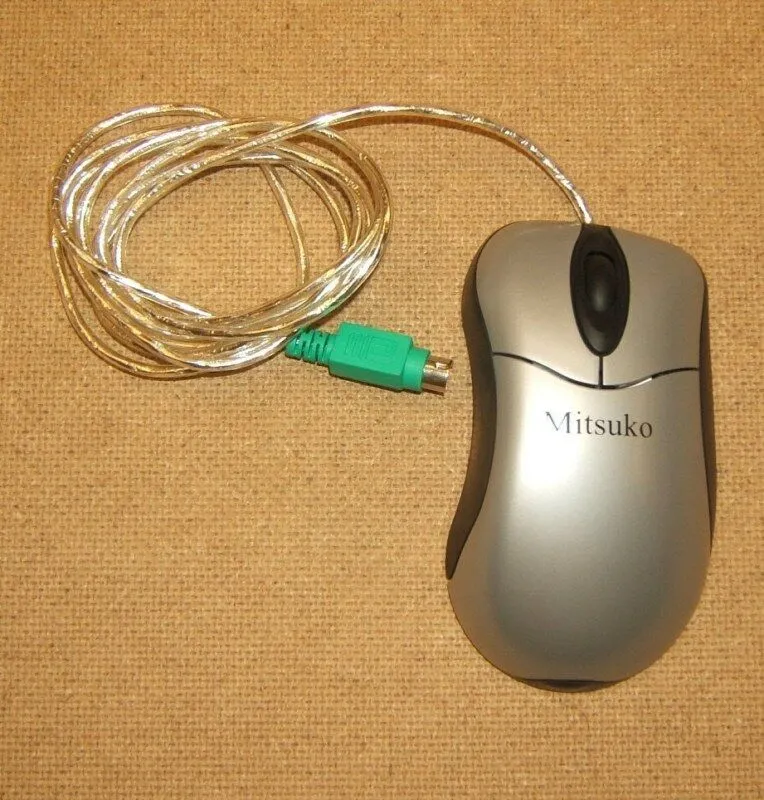 Mitsuko PS2 Scroll Wheel Ball Mouse Two Button MP-303PS00X Wired Gray -- Used