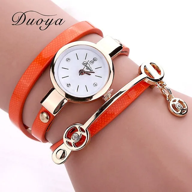 New Duoya Fashion Women Bracelet Watch Gold Quartz Gift Watch Wristwatch Women Dress Leather Casual Bracelet Watches