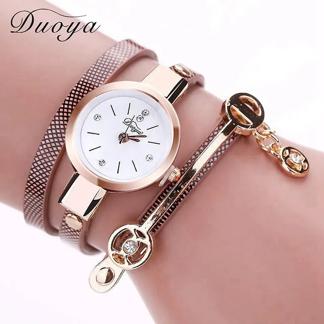 New Duoya Fashion Women Bracelet Watch Gold Quartz Gift Watch Wristwatch Women Dress Leather Casual Bracelet Watches