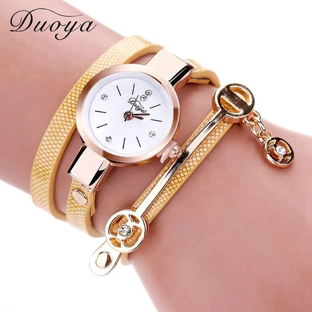 New Duoya Fashion Women Bracelet Watch Gold Quartz Gift Watch Wristwatch Women Dress Leather Casual Bracelet Watches