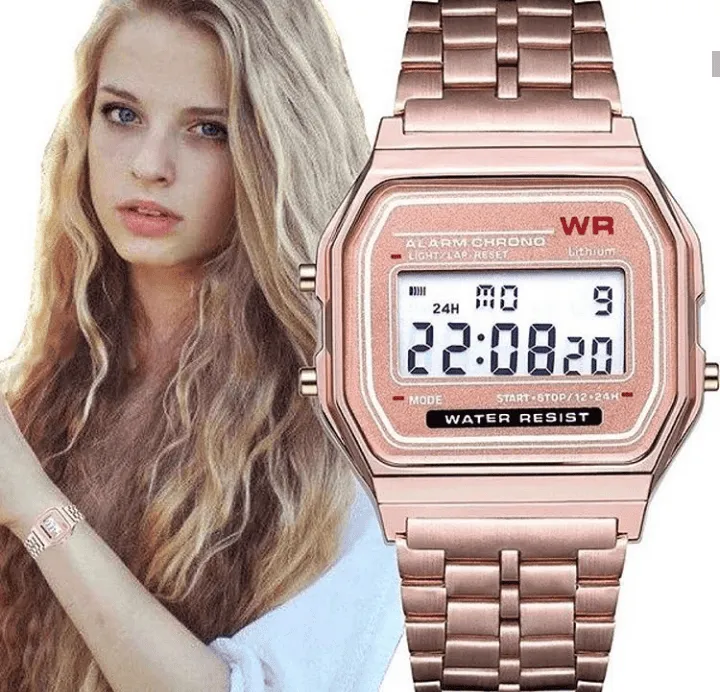 New Retro Classic LED Stainless Steel Digital Unisex Watch 