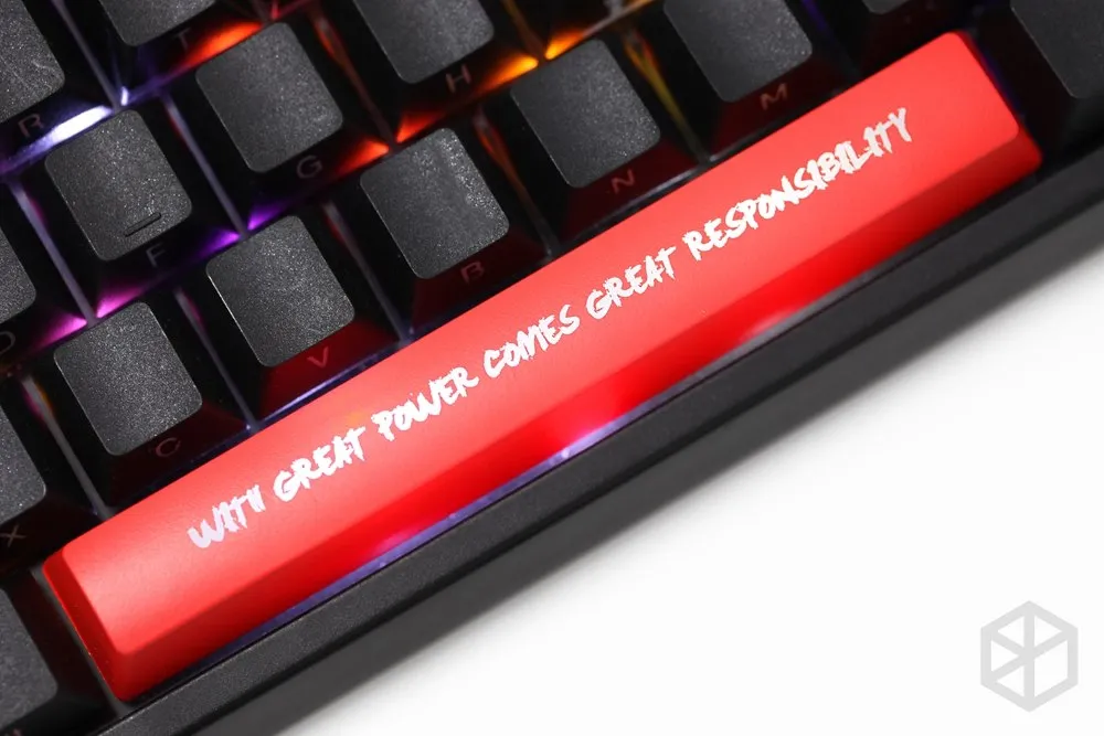 Novelty Shine Through Keycaps ABS Etched, Shine-Through red With great power comes great responsibility Spiderman quote