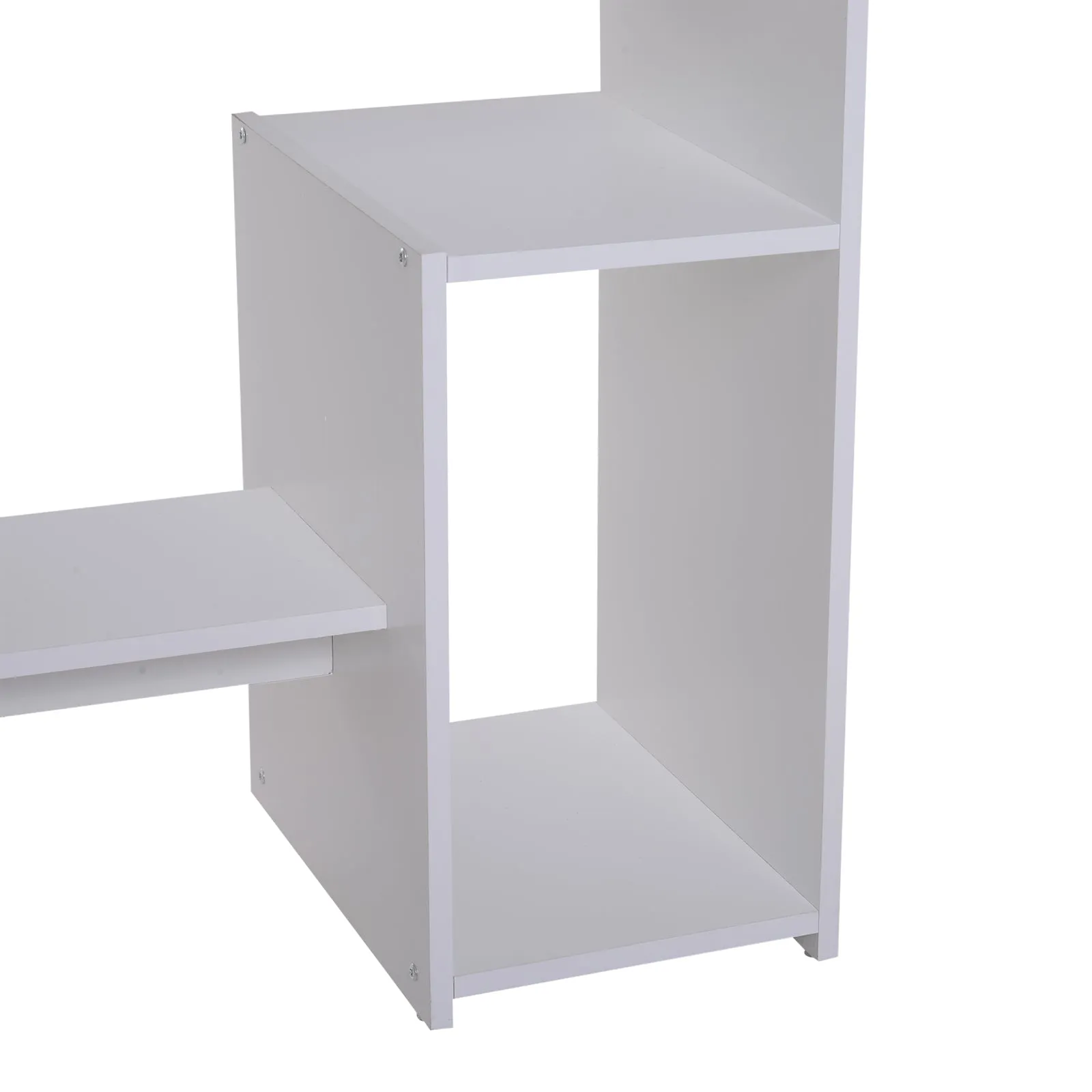 Office Desk Wooden Desk Keyboard Tray Storage Shelf Modern Corner Table Home Office White