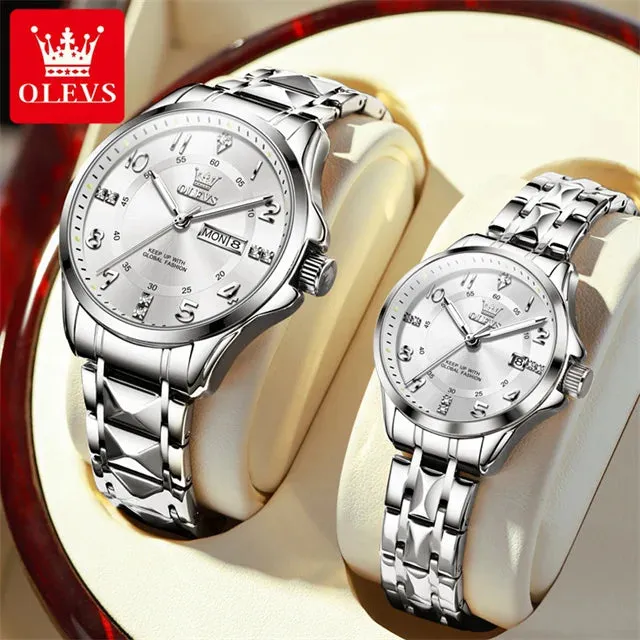 OLEVS Couple Watch for Men and Women Stainless Steel