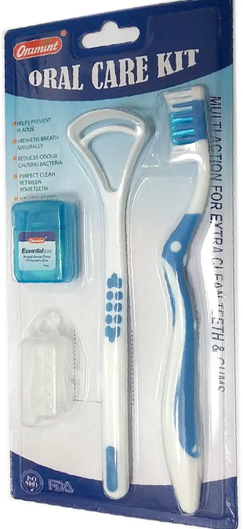 Oral Care Dental Hygiene Kit (4p) Toothbrush, Toothbrush Cap, Tongue-Cleaner, Dental Floss