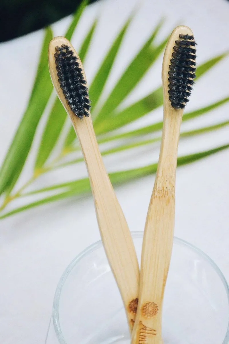 Oral Care Set - Charcoal Bamboo Toothbrush and Copper Tongue Cleaner - Pack of 2