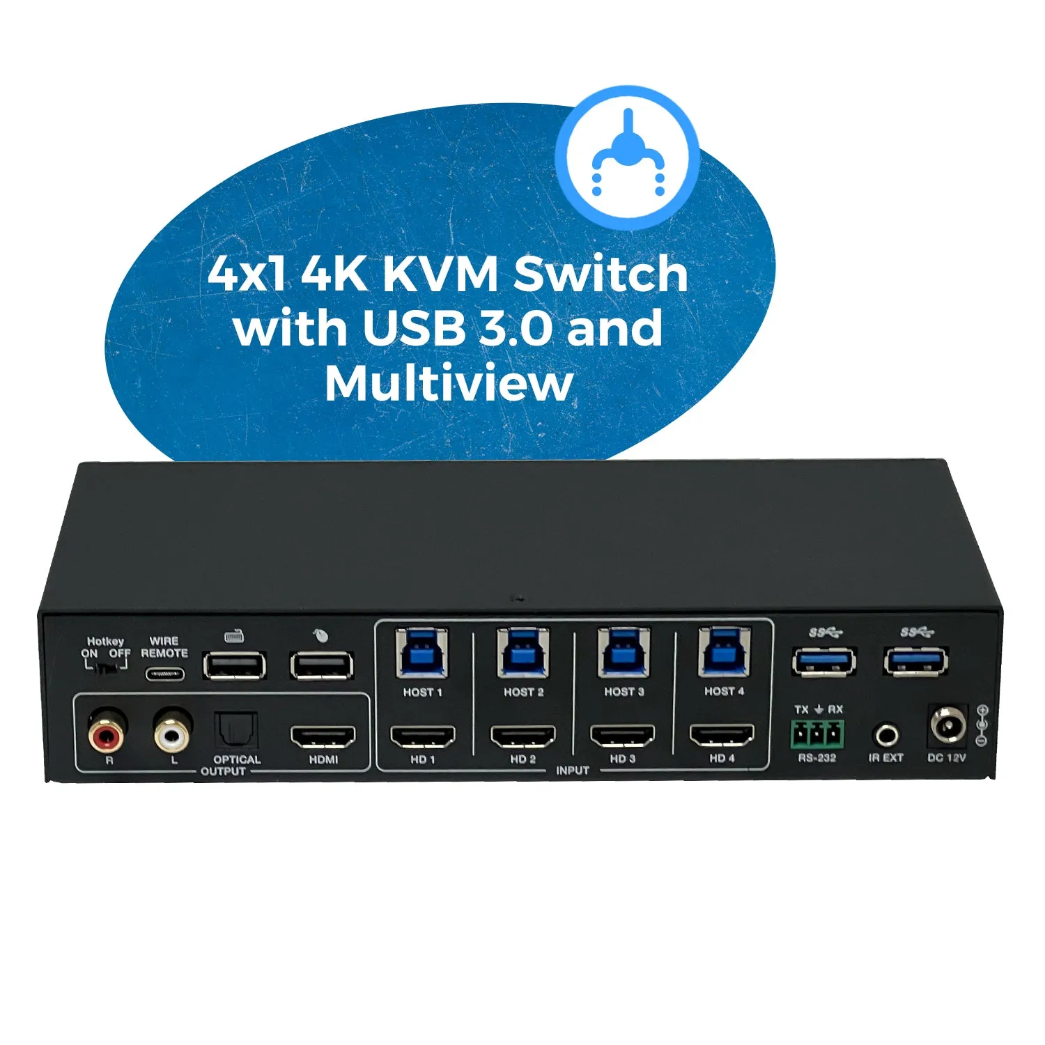 OREI 4K 4x1 KVM Switch with USB 3.0 and Multiview Functionality (UKM-401MV)