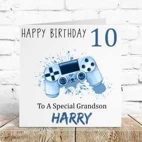 Personalised Birthday Card Blue Gaming Controller