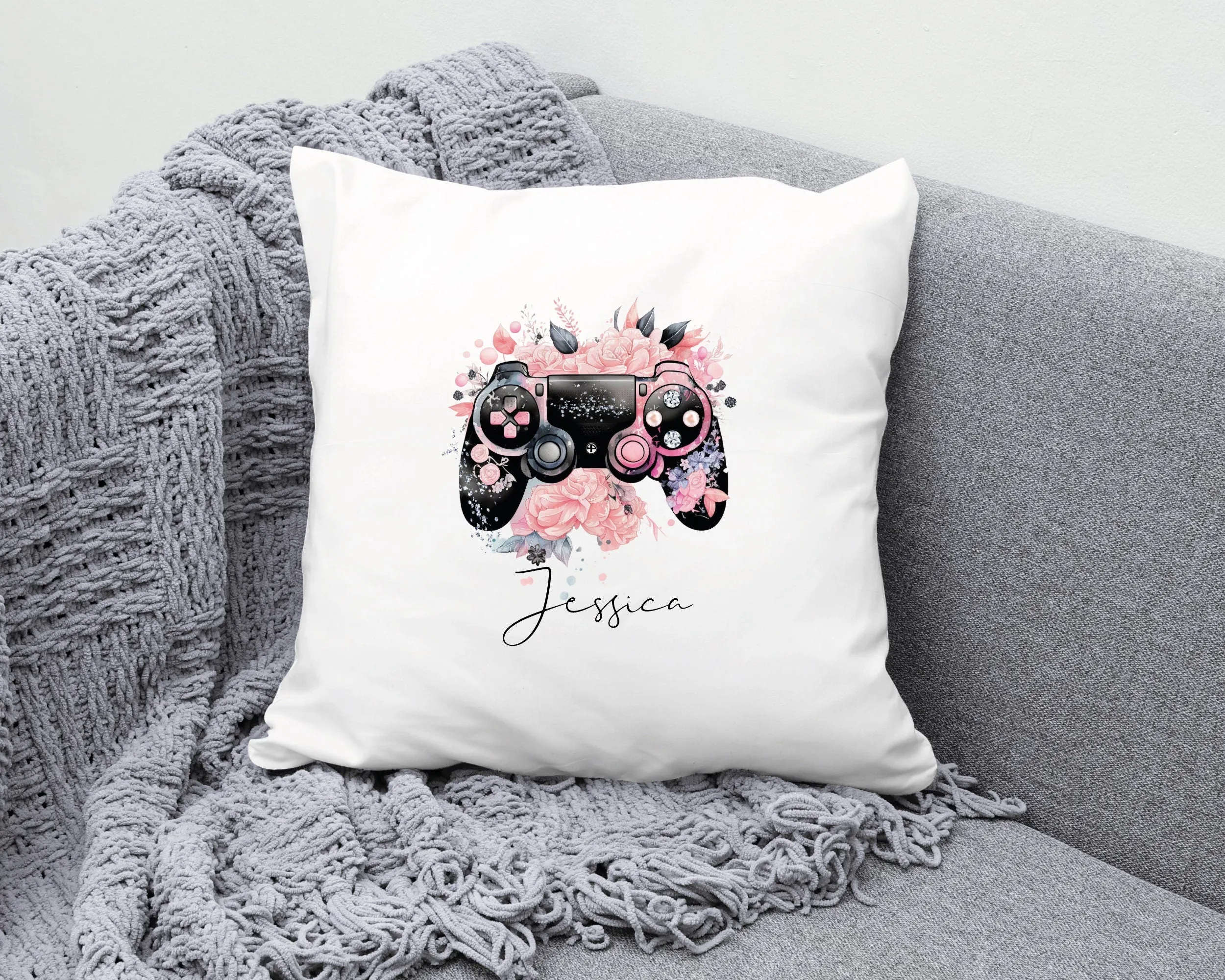 Personalised Gamer Kids Gaming Cushion Design for  Girls / GamerGirl PS5 XBOX Controller - Lovely Kids Birthday Gift Idea