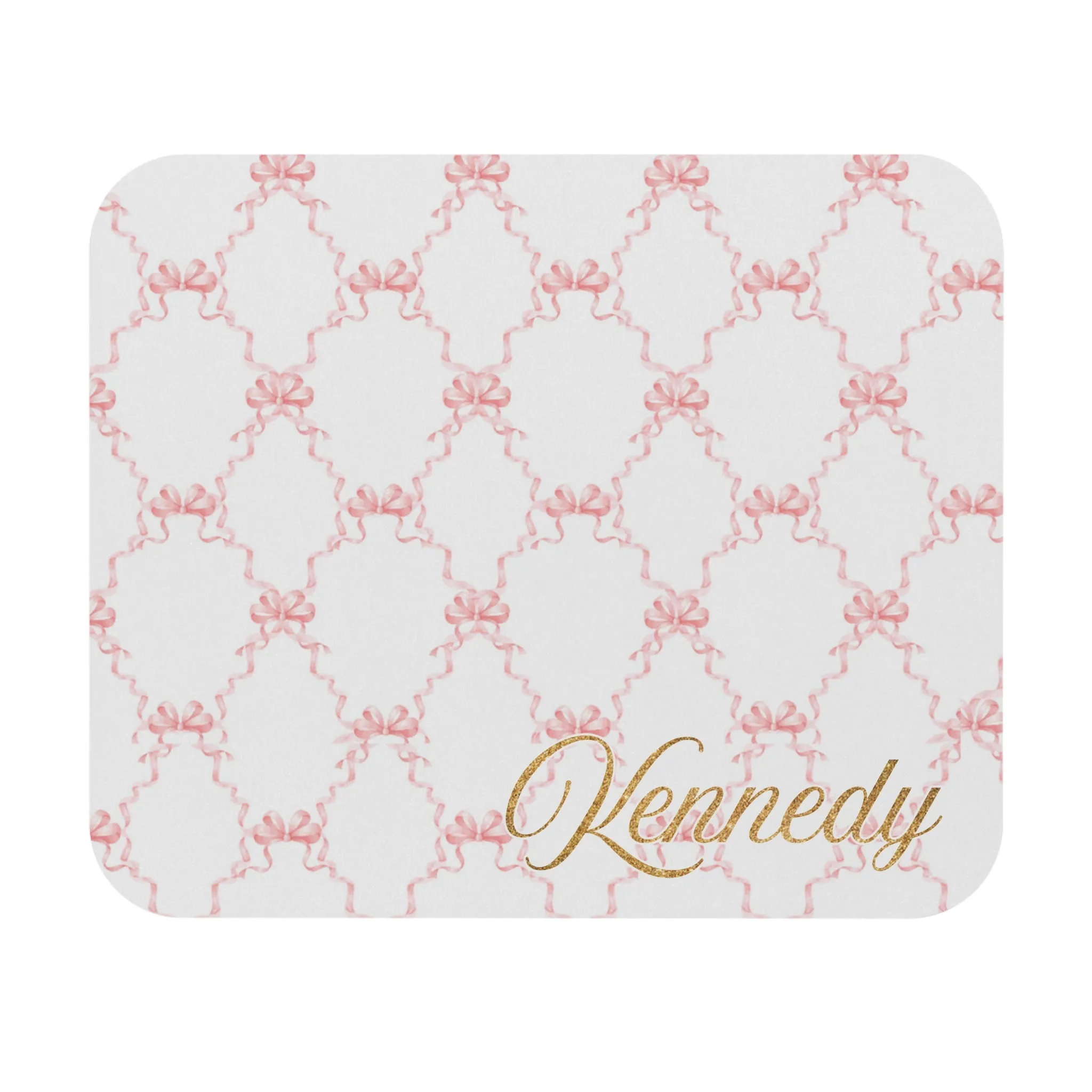 PERSONALIZED Adeline Print | Blue Hydrangea Mouse Pad with Pink Bow Design, Rectangle Office Desk Decor, Floral Computer Accessory