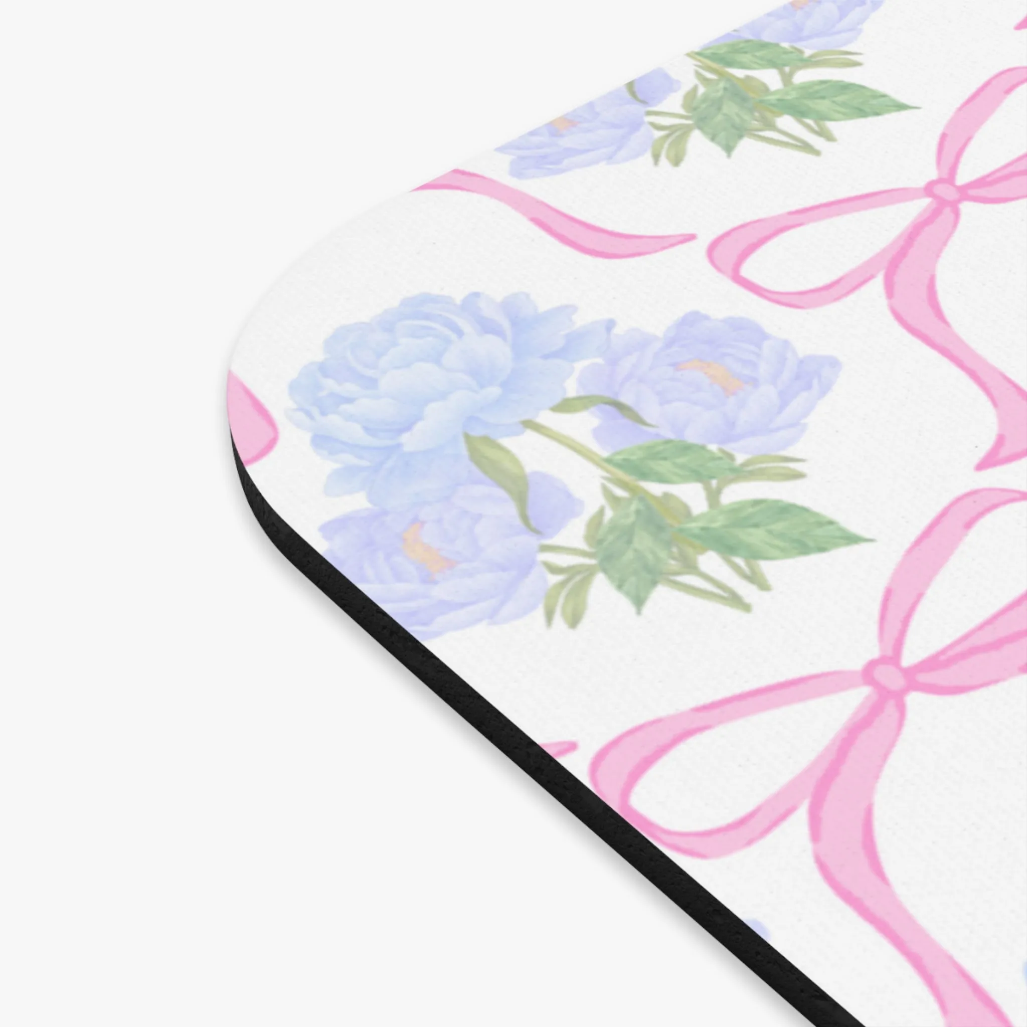 PERSONALIZED Adeline Print | Blue Hydrangea Mouse Pad with Pink Bow Design, Rectangle Office Desk Decor, Floral Computer Accessory