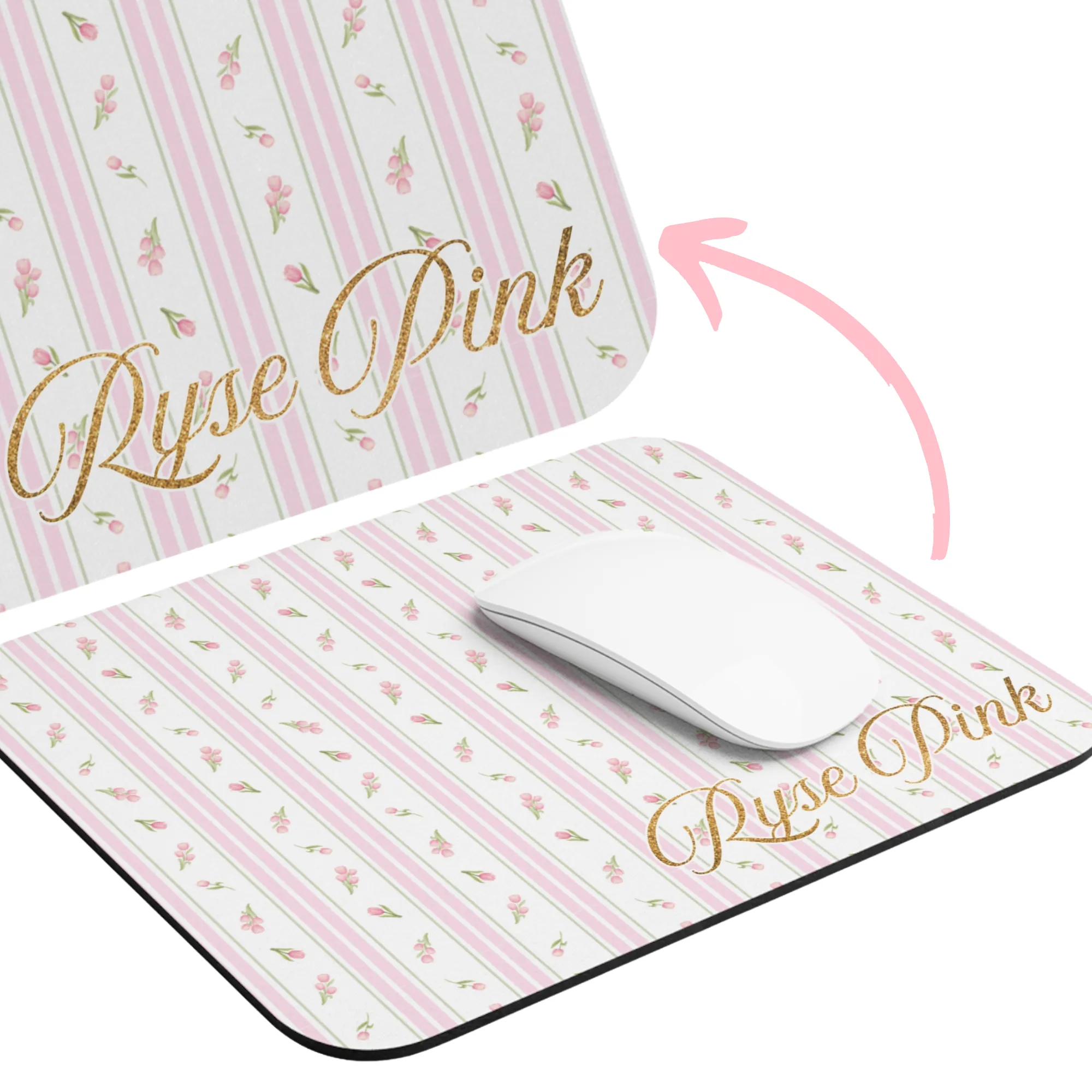 PERSONALIZED Ryse Pink Non-Slip Mouse Pad | Rubber Base, Durable Cloth Cover and Stain-Resistant