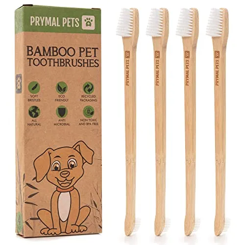 Prymal Pets Dog Toothbrush - 4-Pack Bamboo Toothbrush for Dogs   Cats - Soft Bristles - Gentle Pet Toothbrush for Easy Dog Teeth Brushing Dental Care