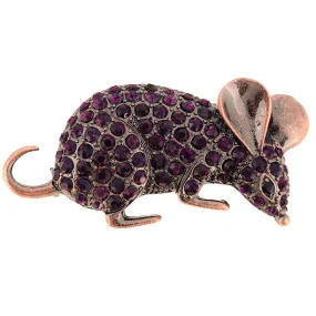 Purple Amethyst Mouse Crystal Pin Brooch