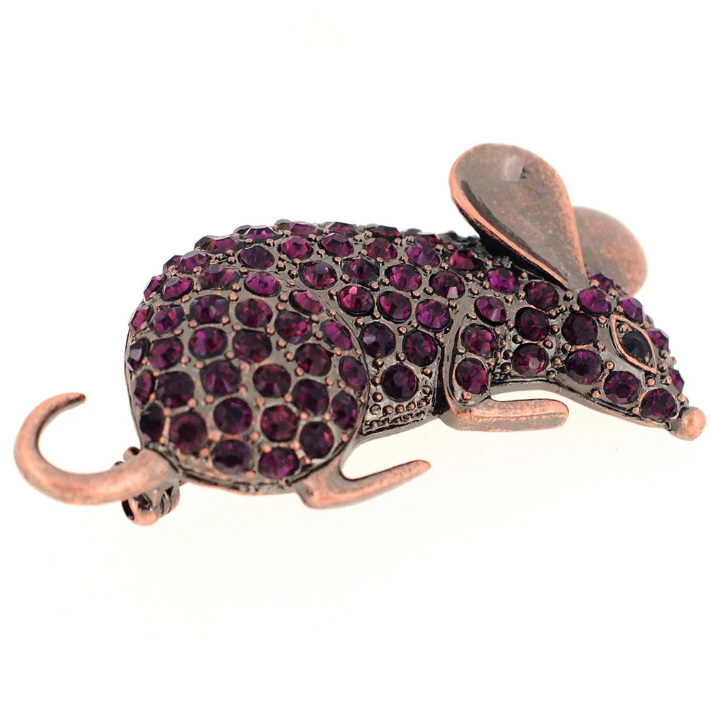 Purple Amethyst Mouse Crystal Pin Brooch