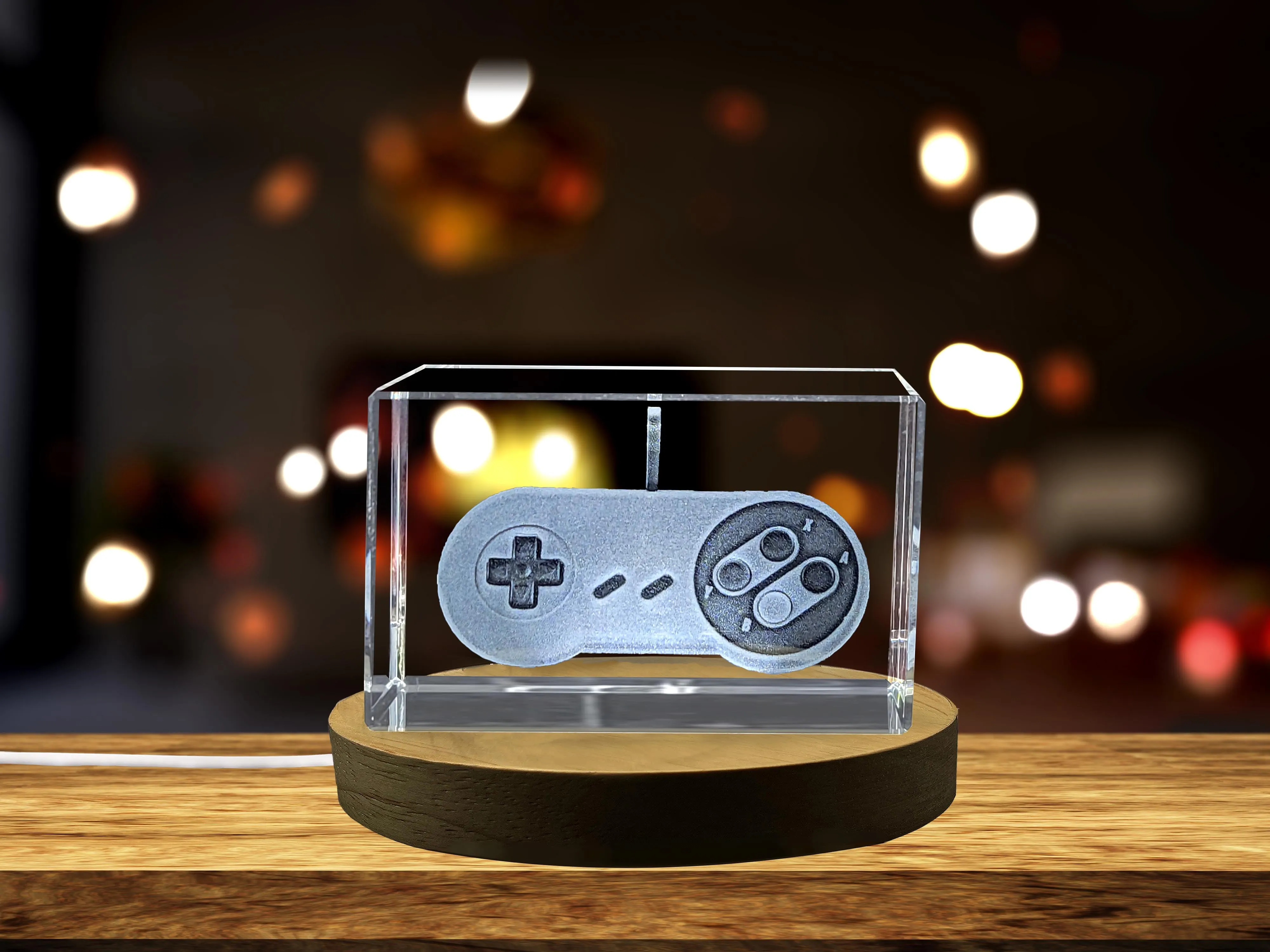 Retro Gaming Glory: 3D Engraved Crystal 1990 Game Controller