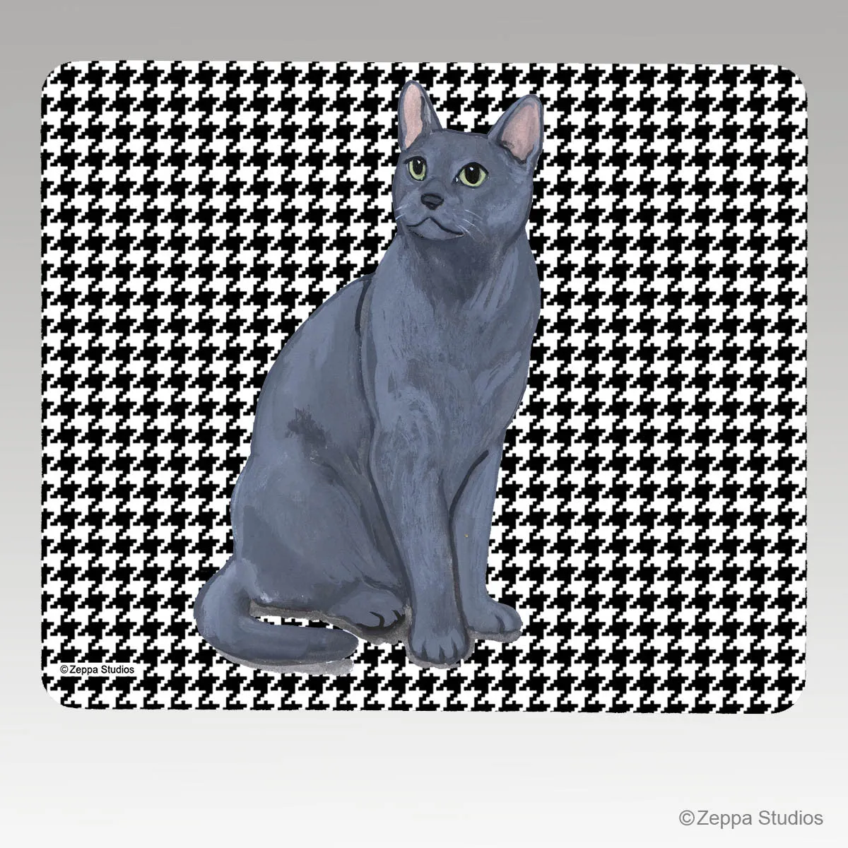 Russian Blue Cat Houndstooth Mouse Pad